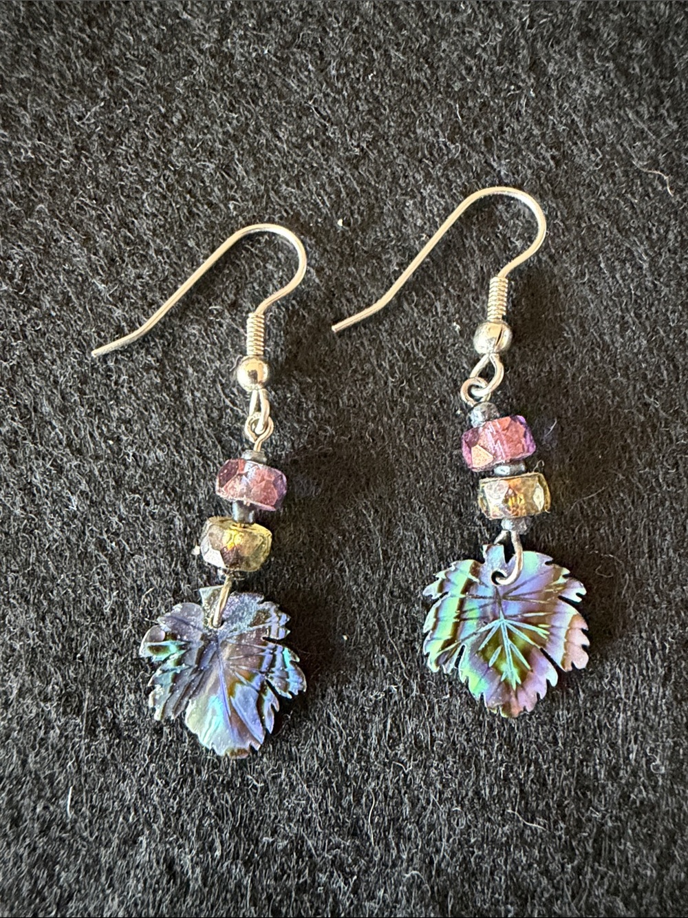 A.T. Storrs Maple Leaf Jewel Earrings featuring Abalone leaf and Jeweled beads
